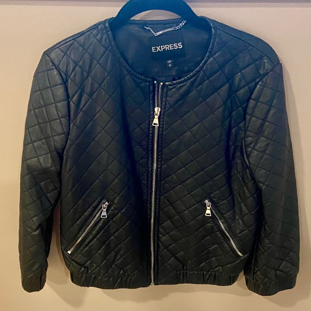 Express Faux Leather Waffle Cropped Jacket